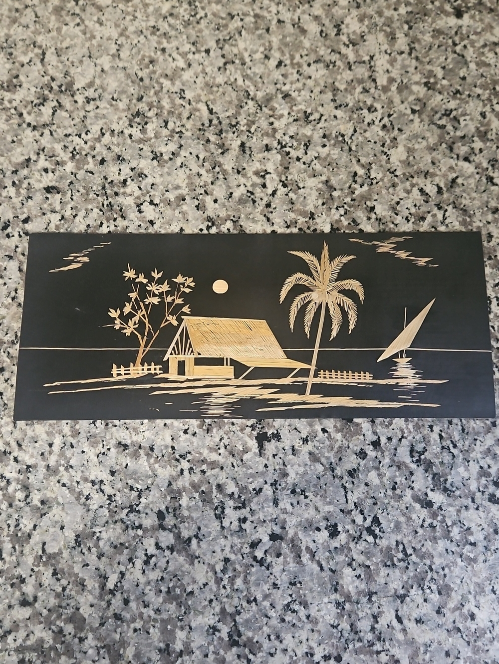 Vintage Handmade Asian Rice Straw Artwork Tropical Beach Art Unframed